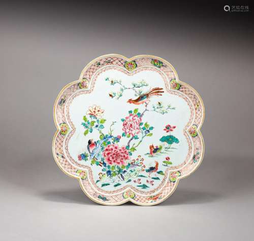 A large Chinese export famille-rose ‘birds and flowers’ dish...