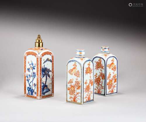 Three Imari square-form bottles and covers, Qing dynasty, Ka...