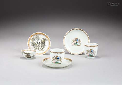 Three pairs of Chinese export cups and saucers, Qing dynasty...