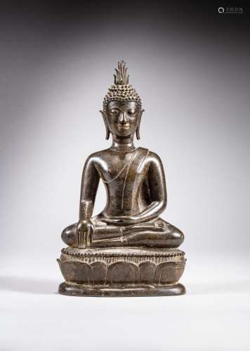 A bronze seated figure of Buddha, Thailand, ca. 15th century...