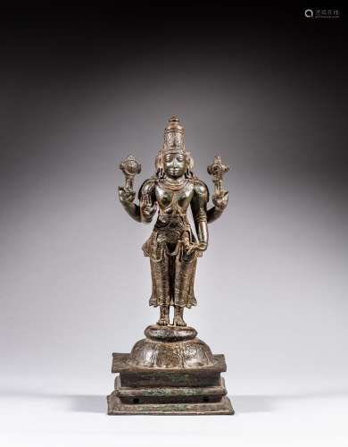 A bronze standing figure of Vishnu, India, 14th century | 印...
