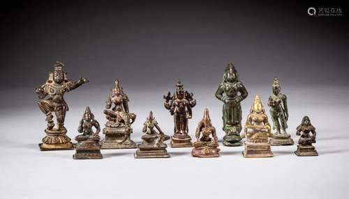 A group of ten bronze miniature figures, South India, 17th -...