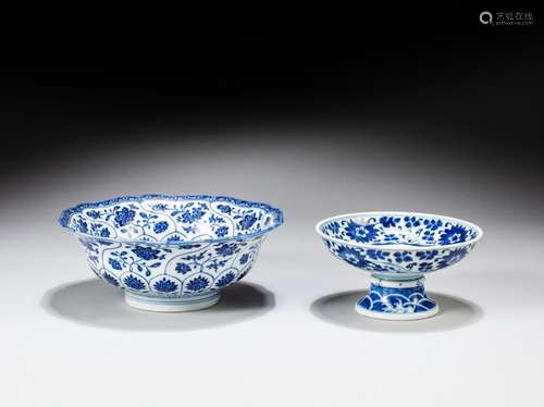 A blue and white 'lotus' bowl and a blue and white &...