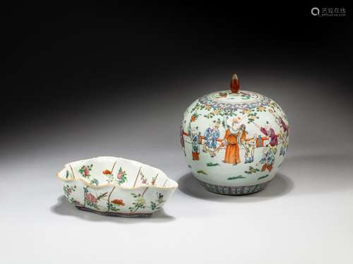 A famille-rose 'boys' jar and cover and a famille-ro...