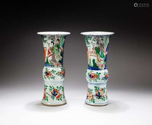 A pair of wucai 'figural' vases, Transitional period...