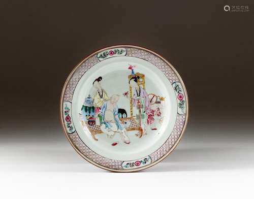 A famille-rose 'elder and maiden' dish, Qing dynasty...