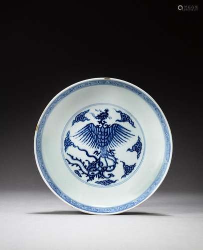 A blue and white 'phoenix' dish, Qing dynasty, 18th ...