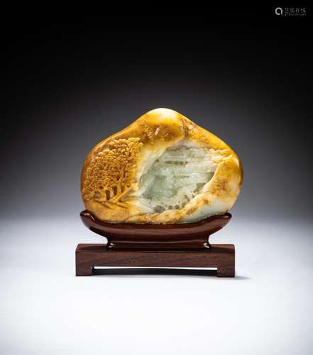 A pale celadon and russet jade mountain boulder, 19th - 20th...