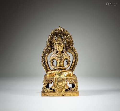 A gilt-bronze figure of Amitayus, Mark and period of Qianlon...