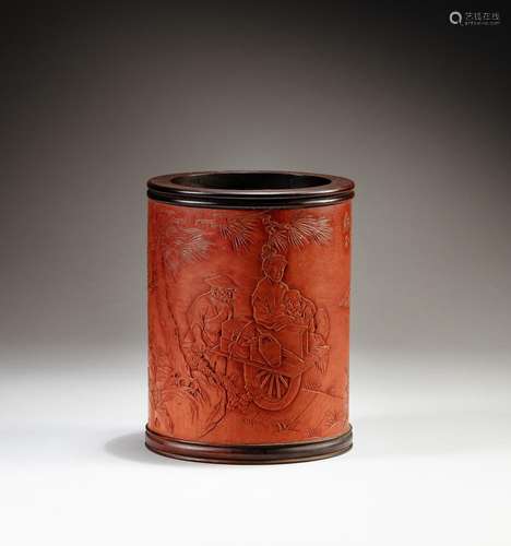 A gourd 'figural' brushpot, Qing dynasty, 19th - 20t...