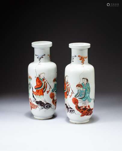 A pair of famille-rose 'immortal' vases and a carved...