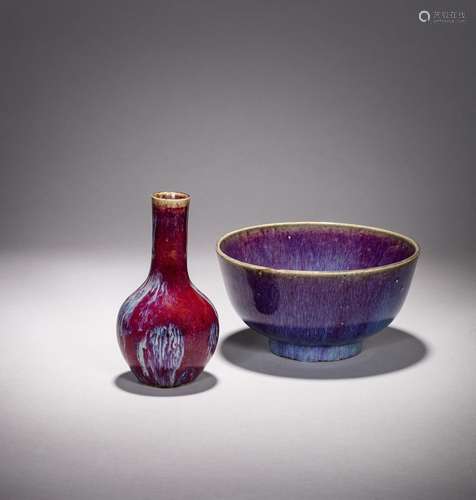 A flambé-glazed bowl and a small bottle vase, Qing dynasty |...