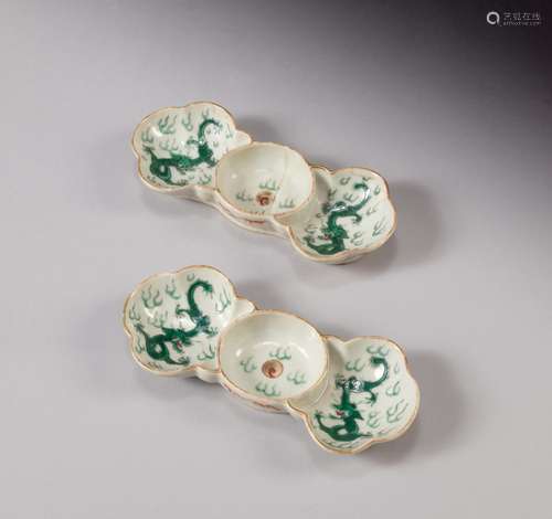 Two green-enameled 'dragon' vessels, Qing dynasty, 1...