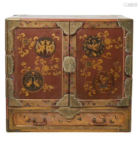 64 JAPON (Epoque MEIJI)<br />
Cabinet en laque polychrome à ...