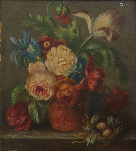 147 Ecole française vers 1830<br />
Bouquet de fleurs et nid...