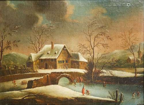 257  Ecole Flamande vers 1780<br />
Patineurs sur une rivièr...