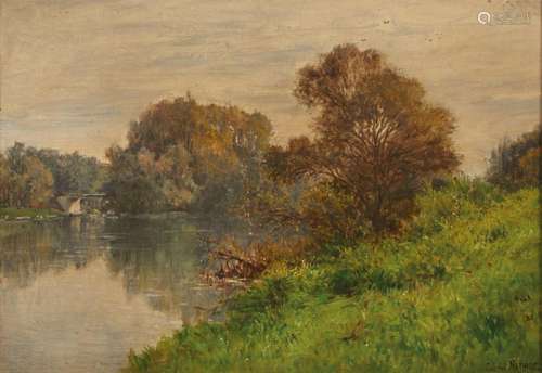 324 Gabriel MATHIEU (1843-1921), «<br />
Au bord de l'eau <b...