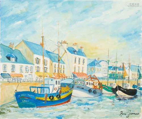 363 René JAMES (1935-2022)<br />
Port en Bessin<br />
Huile ...