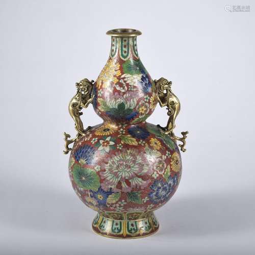 A Cloisonne enamel 'flowers' gourd-shaped vase