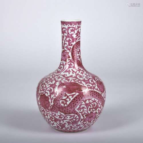 A Carmine glazed 'dragon' vase