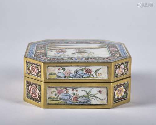 An enamel 'figure' box and cover