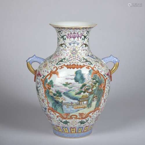 A famille-rose 'landscape' vase