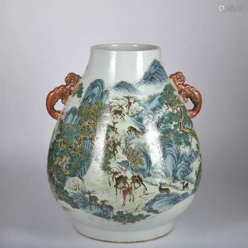 A famille-rose 'deers' vase