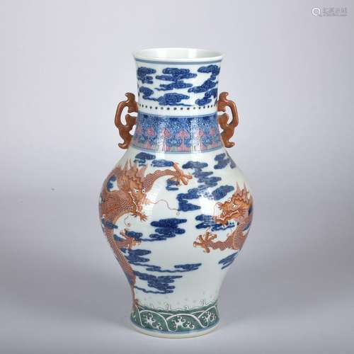 A blue and white allite red glazed 'dragon' vase