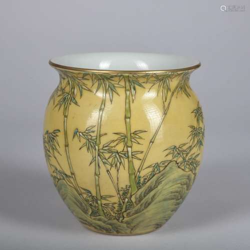 A yellow glazed 'bamboo' Zhadou