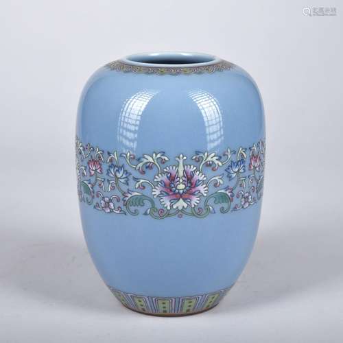 A blue glazed 'floral' vase