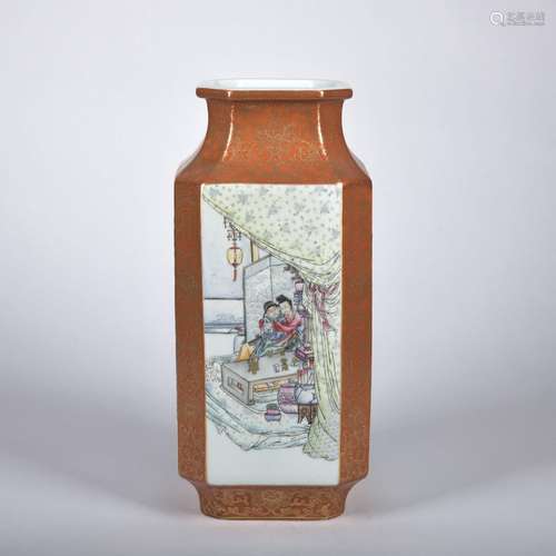 An allite red glazed 'figure' vase painting in gold