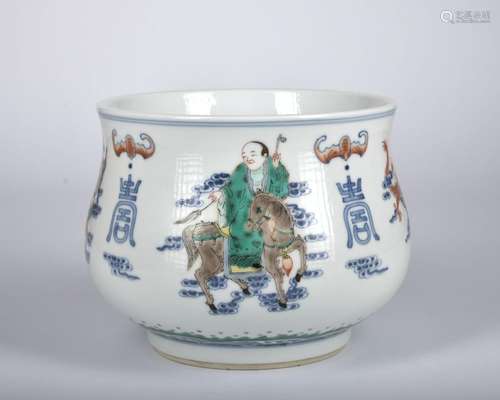 A blue and white Wu cai 'figure' washer