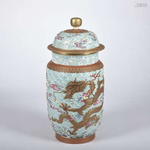 An enamel 'dragon' vase and cover