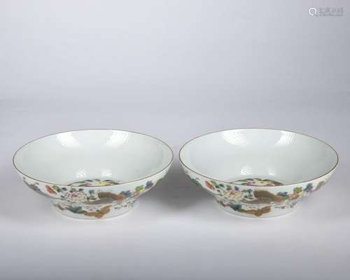 A pair of famille-rose 'floral and birds' dish