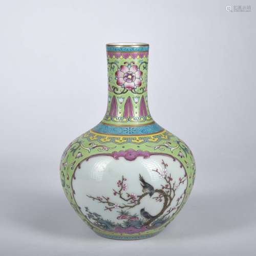 A famille-rose 'floral and birds' globular vase