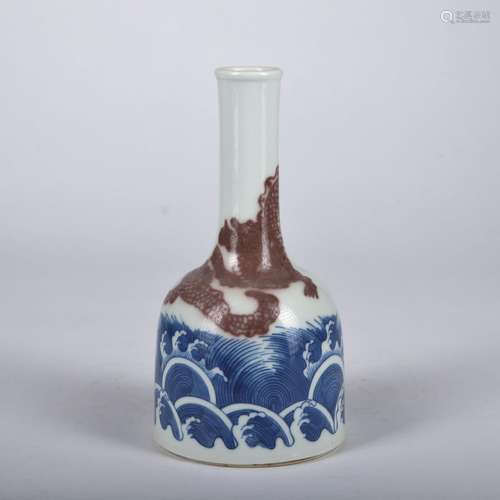 An underglaze-blue and copper-red 'dragon' vase