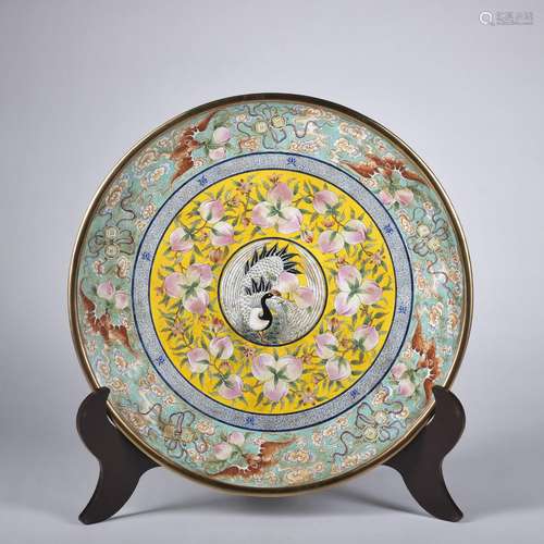 An enamel 'peach bats and dragon' dish