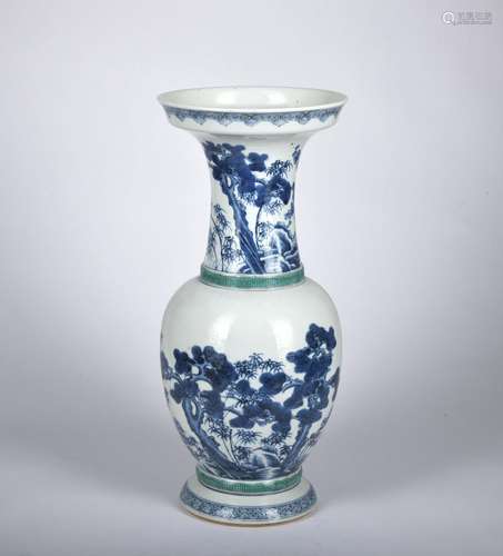 A blue and white 'floral and birds' vase