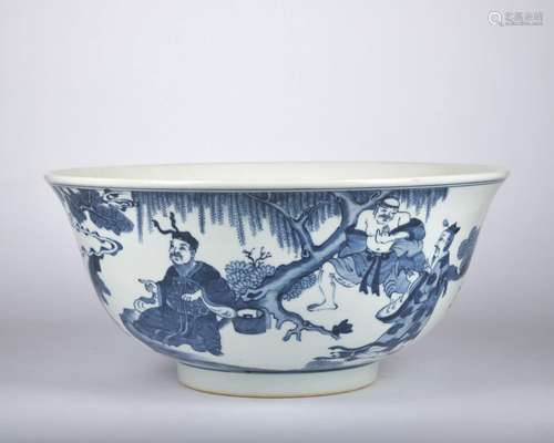 A blue and white 'figure' bowl