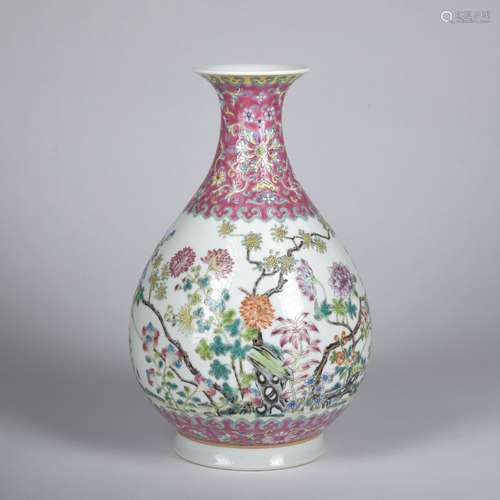 A famille-rose 'floral' pear-shaped vase