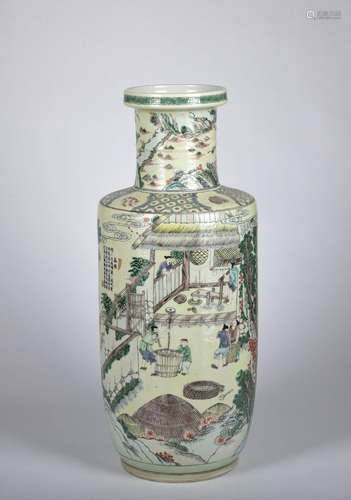 A yellow ground Wu cai 'figure' vase