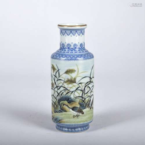 A blue and white Wucai 'floral and birds' vase