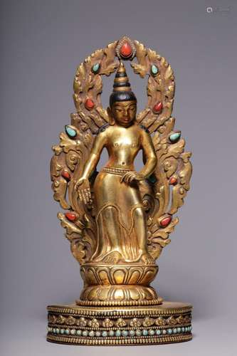 Qing Dynasty, Gilt Bronze Backlit Statue of Avalokitesvara