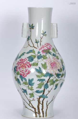 Enamel flower amphora olive vase