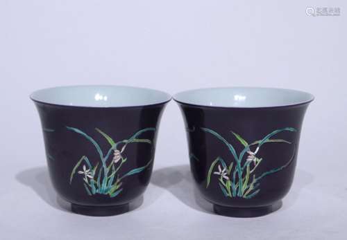 A pair of ink color orchid cups