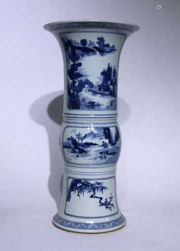 Blue and white landscape figure flower goblet