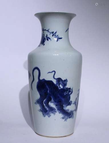 Blue and white auspicious animal bottle