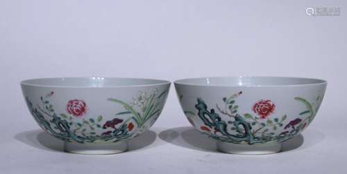 Pair of pastel floral bowls