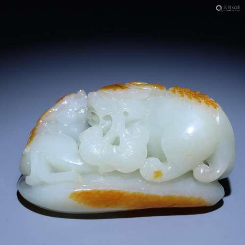 Hetian Jade Son Mother Auspicious Beast Handle