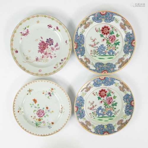 4 Chinese famille rose plates, 18th C
